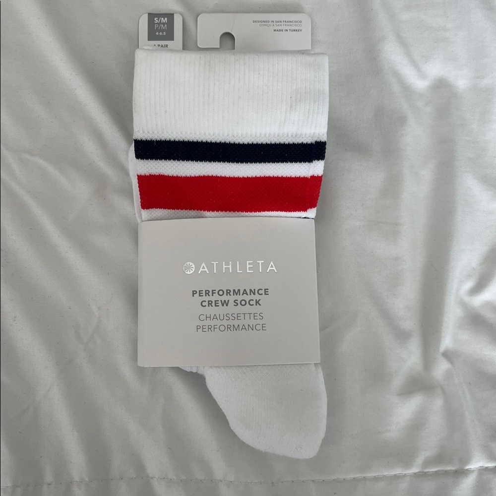 Athleta Navy and Red Performance Crew Socks
